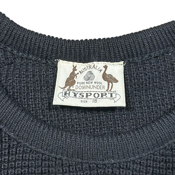 Vintage Hysport Pure New Wool Crewneck Sweater Black Grey - Picture 3 of 4